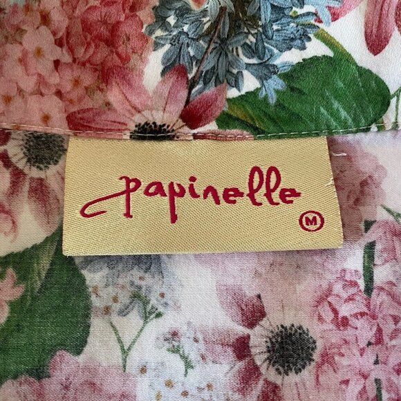 Papinelle Pajama Top Womens Sz M Pink Floral Print Button Closure Pocket Cotton - Picture 7 of 7